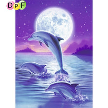 Load image into Gallery viewer, Dolphins In The Moonlight - DIY 5D Full Diamond Painting
