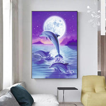 Load image into Gallery viewer, Dolphins In The Moonlight - DIY 5D Full Diamond Painting
