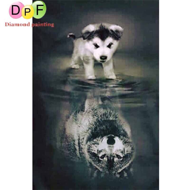 Dog With Wolf Shadow - DIY 5D Full Diamond Painting