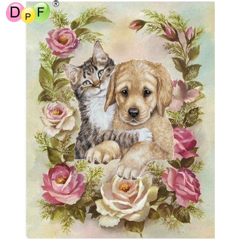 Cat And Puppy Love - DIY 5D Full Diamond Painting