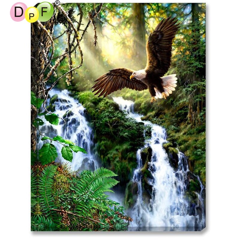 Waterfalls And Eagle - DIY 5D Full Diamond Painting