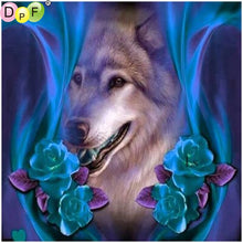 Load image into Gallery viewer, Wolf And The Purple Flower - DIY 5D Full Diamond Painting

