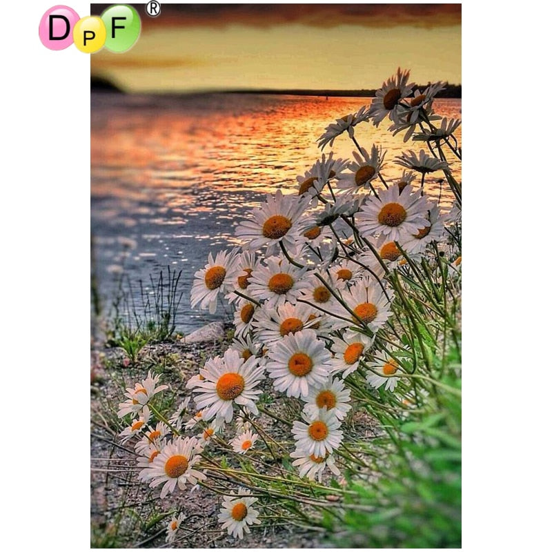 Flowers By The Lake - DIY 5D Full Diamond Painting